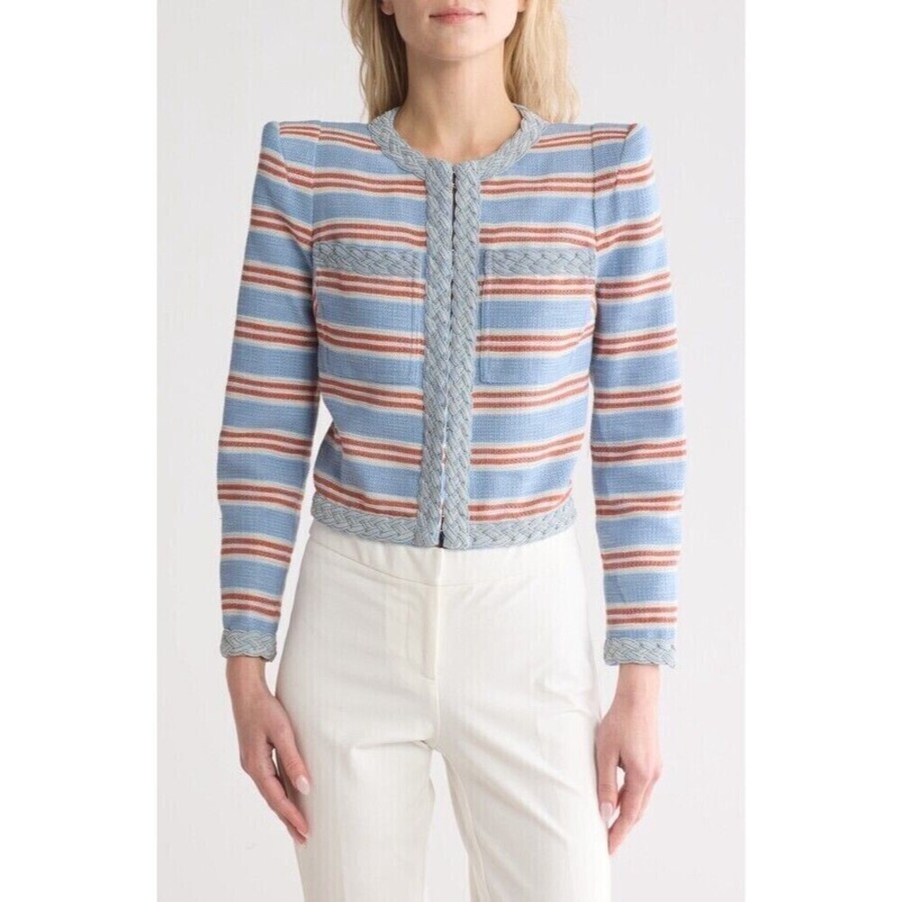 NWT Veronica Beard Arrowe Braided Trim Jacket Blue Multi Size 12 Preppy Office